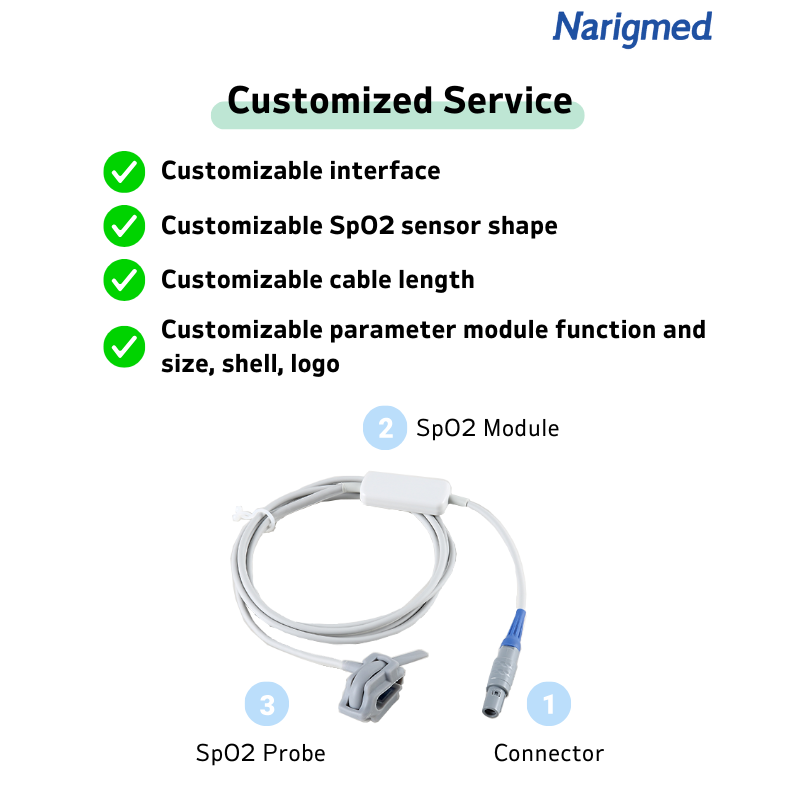 8 NOPC-02 Silicone Wrap SPO2 Sensor Mei Binnen Module Lemo Connector